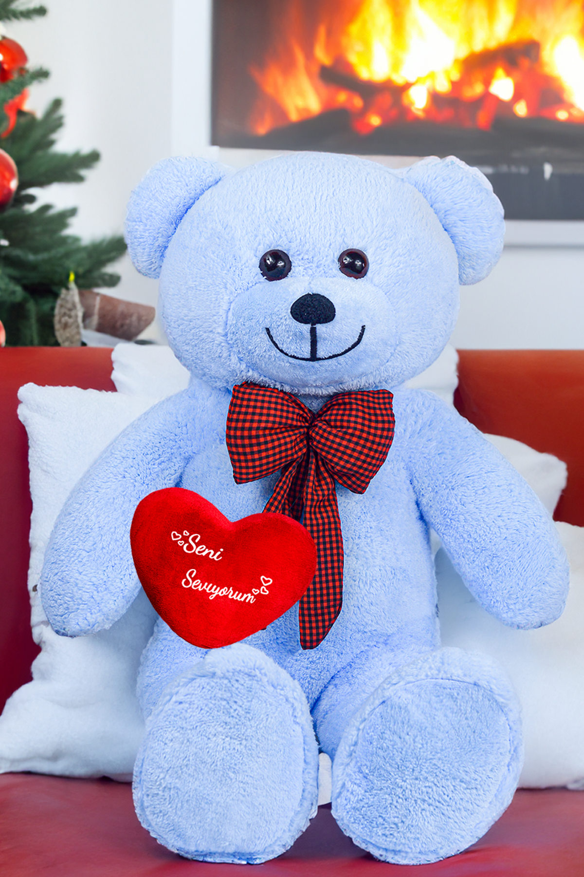 Seni Seviyorum Kalpli Büyük Peluş Ayı - Sevgiliye Özel Hediye - Papyonlu Ayı