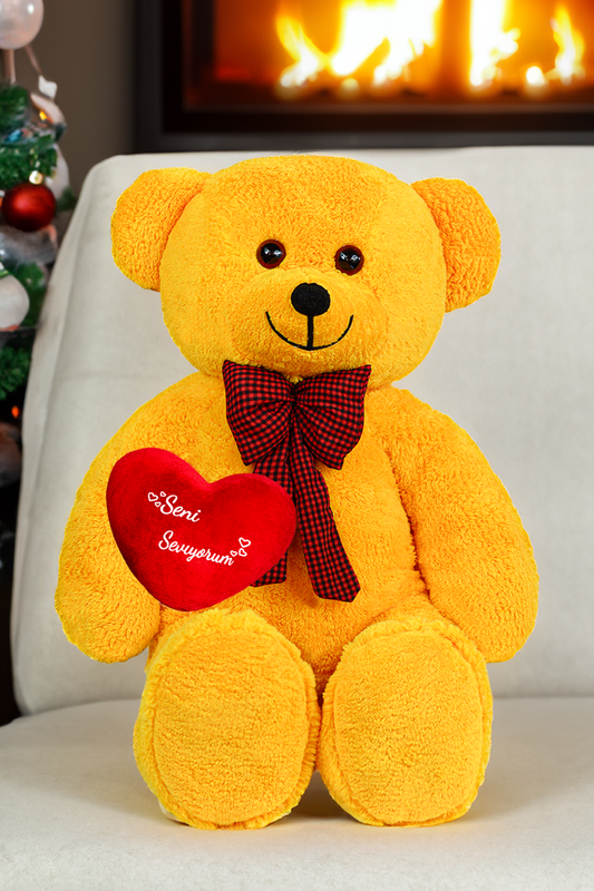 Seni Seviyorum Kalpli Büyük Peluş Ayı - Sevgiliye Özel Hediye - Papyonlu Ayı
