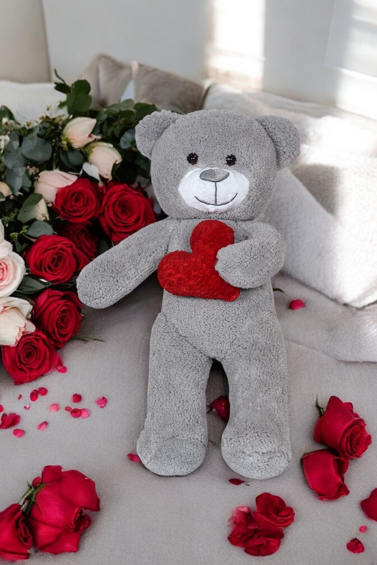 Kalpli Peluş Ayıcık - Sevgiliye Çok Özel Kalpli Hediye Peluş Ayıcık