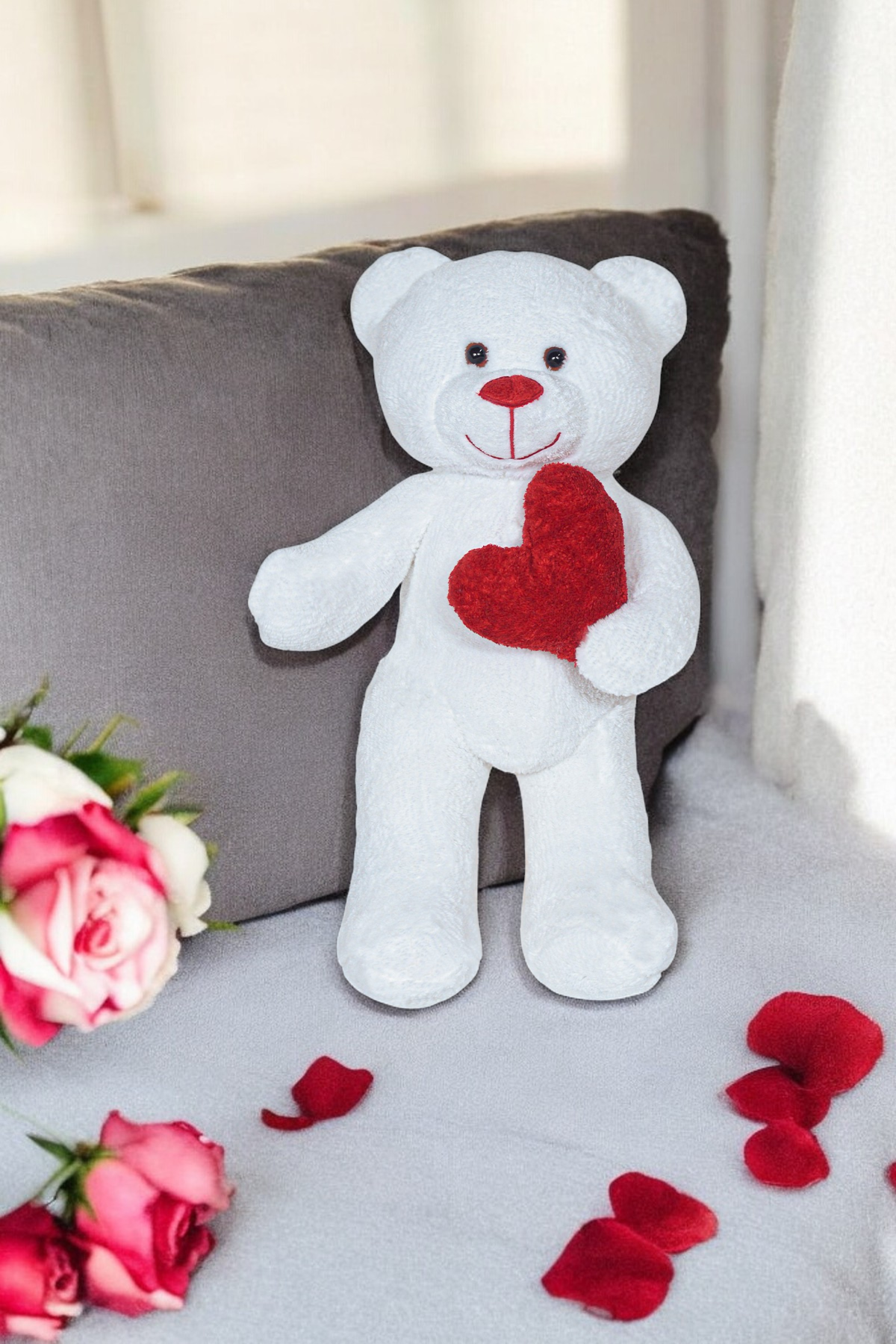 Kalpli Peluş Ayıcık - Sevgiliye Çok Özel Kalpli Hediye Peluş Ayıcık