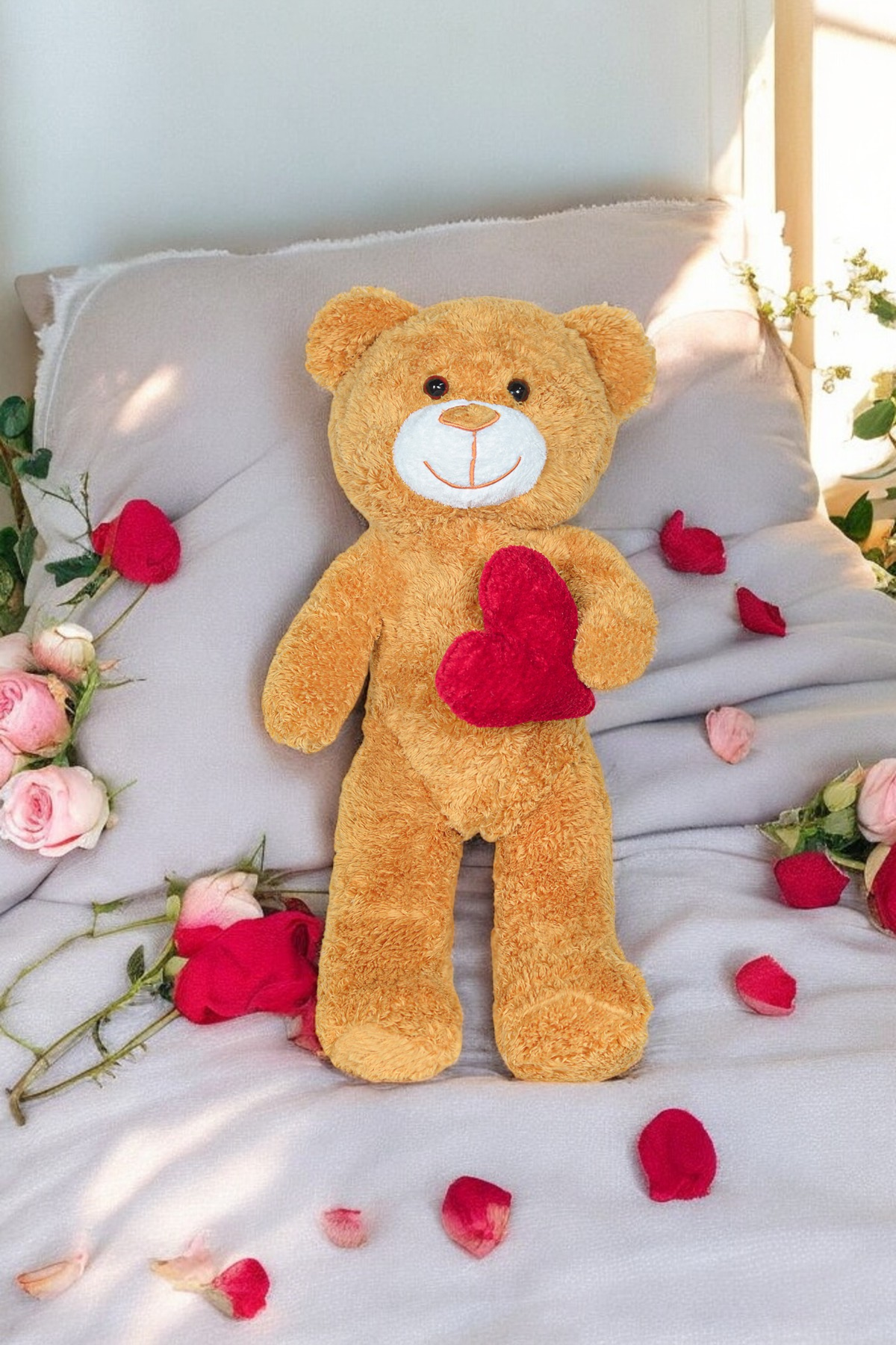 Kalpli Peluş Ayıcık - Sevgiliye Çok Özel Kalpli Hediye Peluş Ayıcık