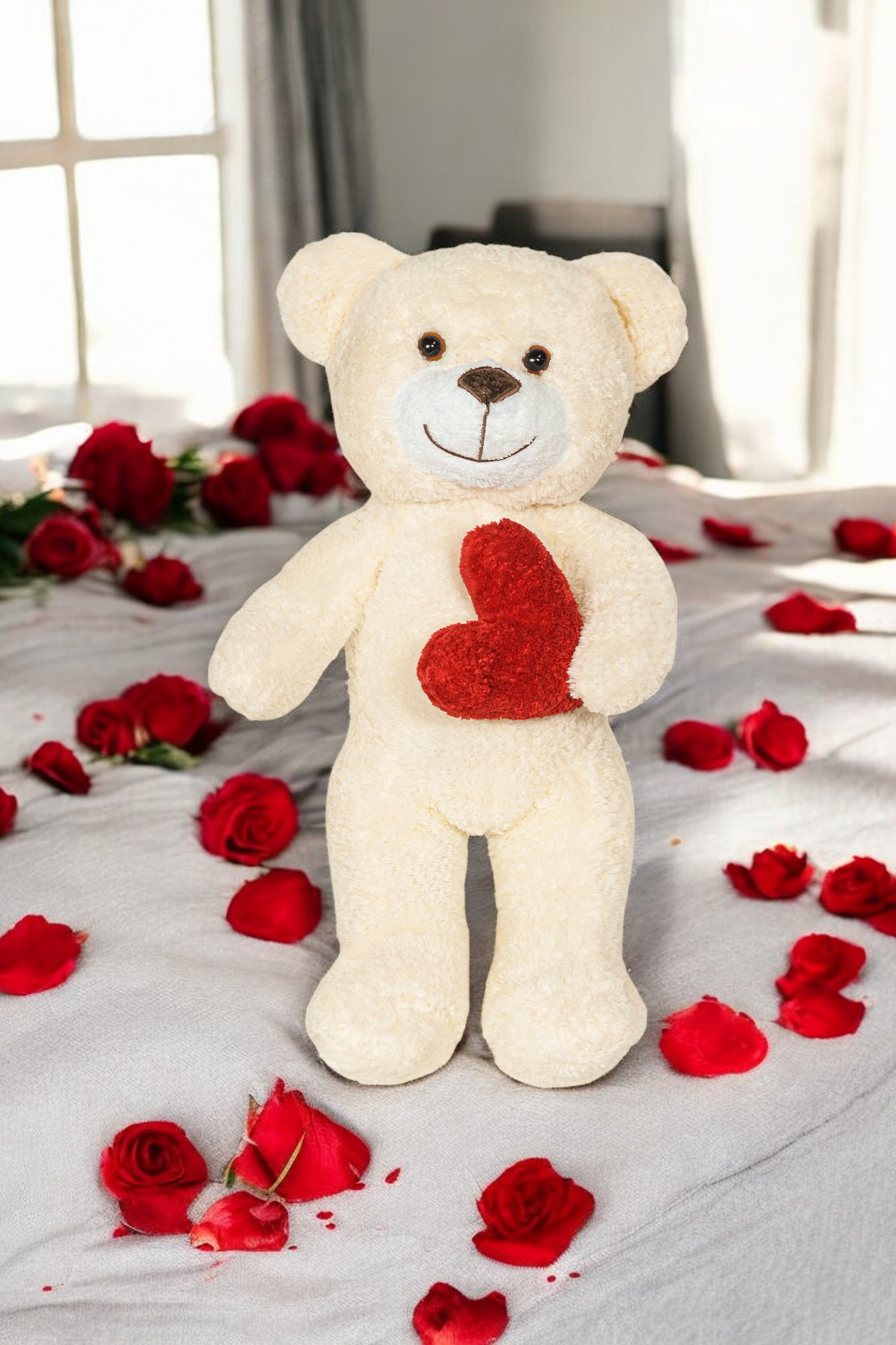 Kalpli Peluş Ayıcık - Sevgiliye Çok Özel Kalpli Hediye Peluş Ayıcık