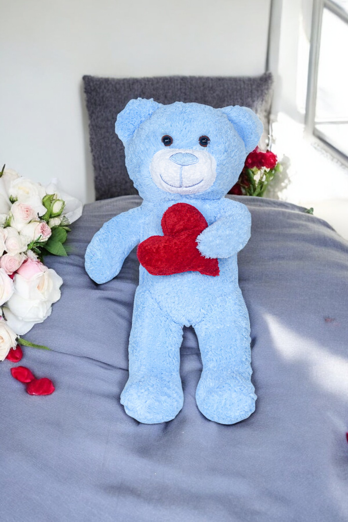 Kalpli Peluş Ayıcık - Sevgiliye Çok Özel Kalpli Hediye Peluş Ayıcık